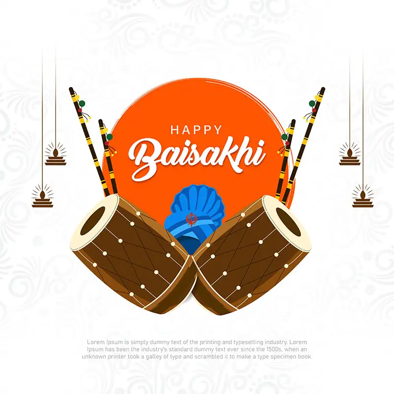 Happy Baisakhi Greeting Poster with Dhol white Rangoli Background ...