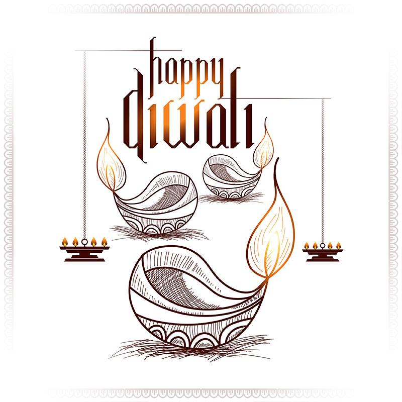 Happy Diwali white Background with Decorative Diya