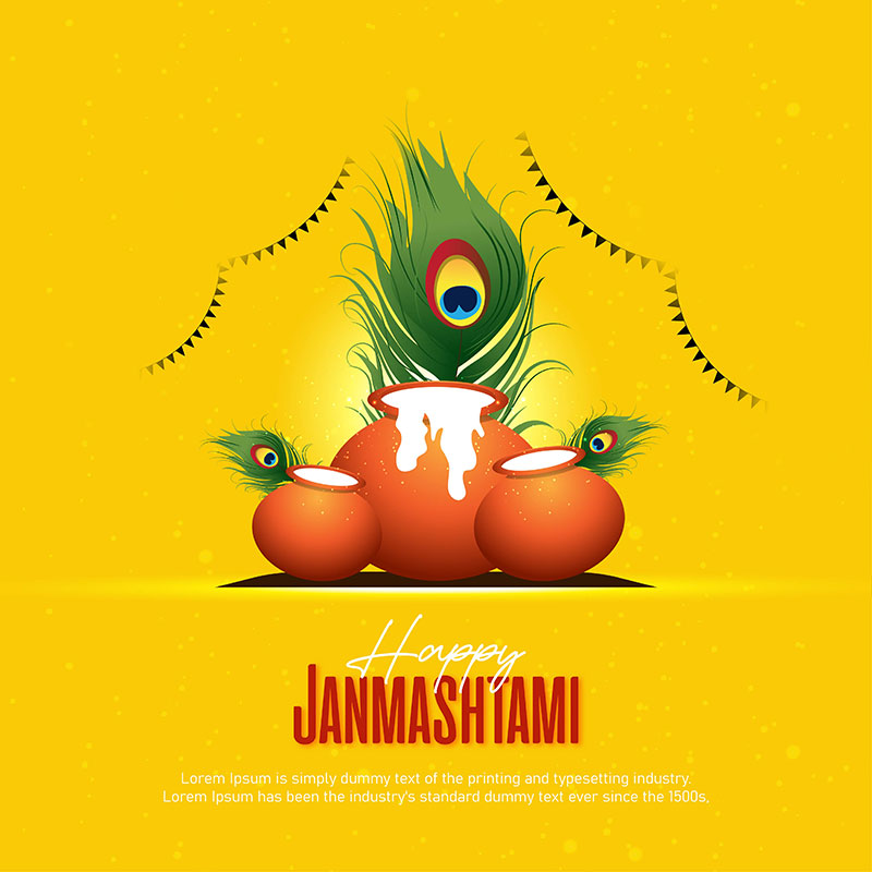 Happy Janmashtami Festival Yellow Background with Dahi Handi