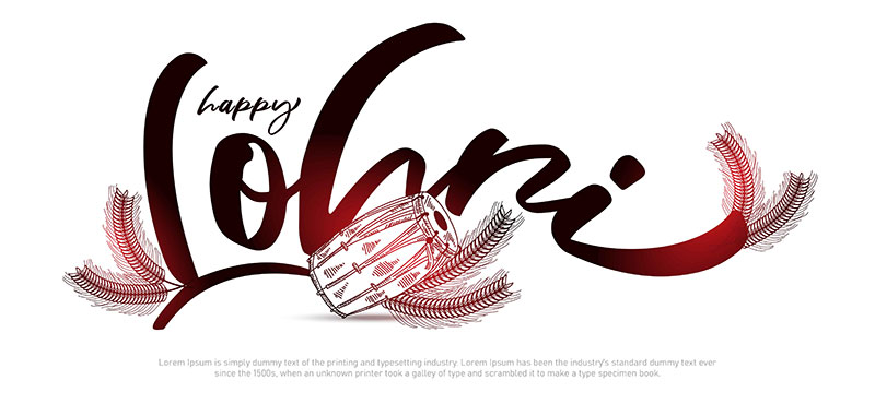 Happy Lohri Letter with Dhol Background illustration