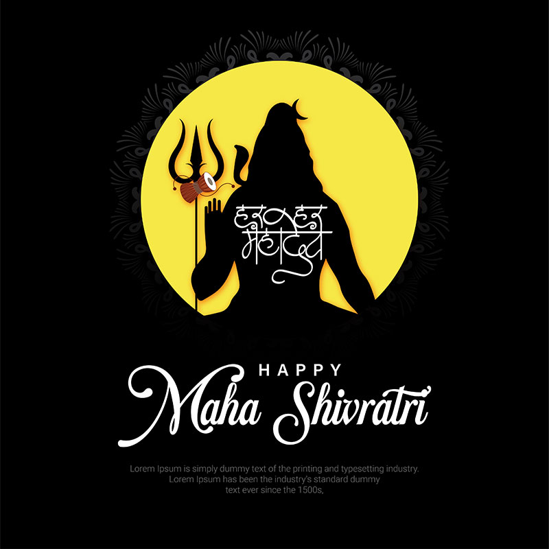 Happy Maha Shivratri Greeting Vector Poster with God Shiv Black Background  illustration
