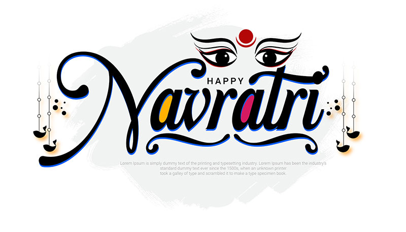 Happy Navratri Hindi Calligraphy Diya And Durga Eyes, Navratri, Hindi,  Calligraphy PNG and Vector with Transparent Background for Free Download