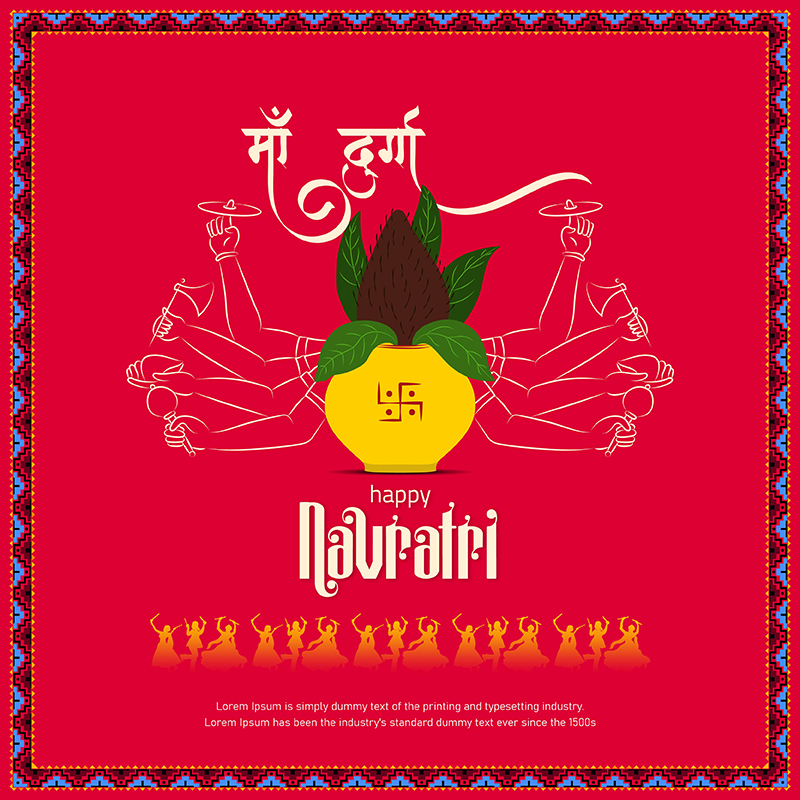 Happy Navratri Hindu Festival Poster with Maa Durga Hindi Word Red ...