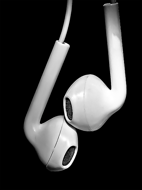 White Earphone with Black Background